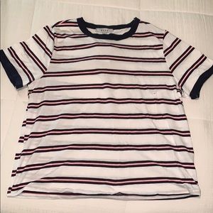 short sleeve red,white, and navy tee